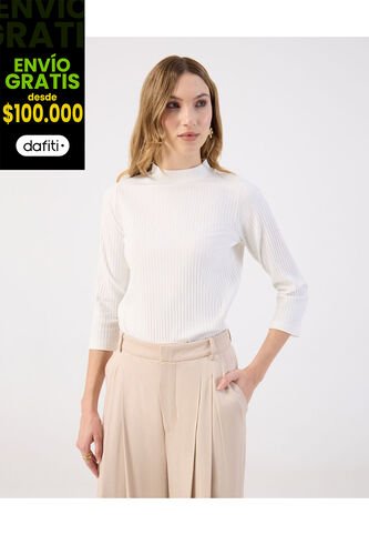 Camiseta  Para Mujer Manga 3/4 Cuello Alto Color Blanco Marca Patprimo #30093884 Patprimo