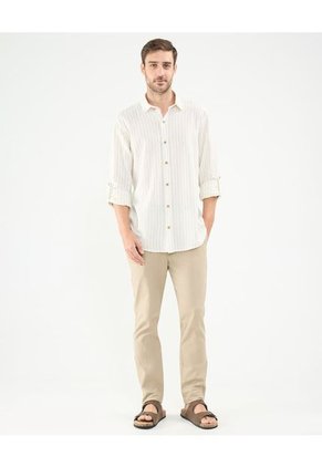 Camisa Para Hombre Manga Larga Con Bolsillo Cuello Casual M Color Crema Marca Patprimo #44013095