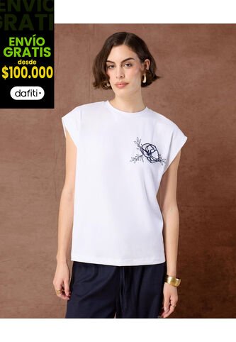 Camiseta  Para Mujer Manga Corta Cuello Redondo Color Blanco Marca Patprimo #30093933 Patprimo