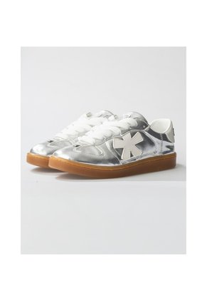Tenis Pisos Para Mujer Flat Silver Tiza