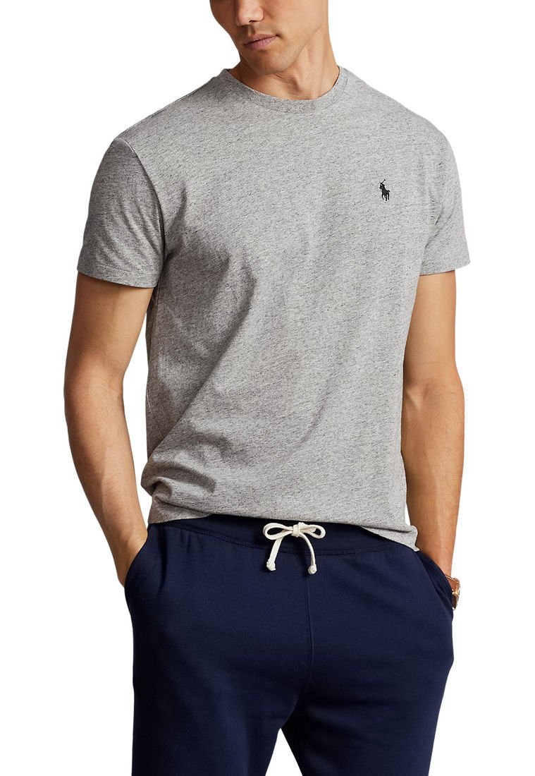 Camiseta Ralph Lauren Logo Crew Neck - Gris Para Hombre