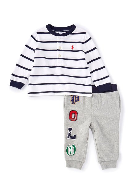 Conjunto Blanco-Gris-Azul Polo Ralph Lauren Kids Knit Pant Se St Pns