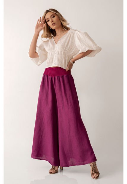 PANTALÓN  MORADO EN LINO Primia A1I3J8