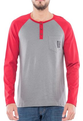 Camiseta Manga Larga Pronto Gris-Rojo