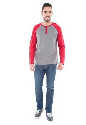 Camiseta Manga Larga Pronto Gris-Rojo