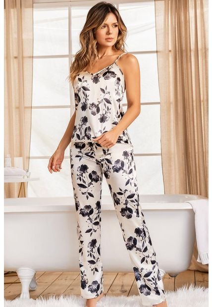 Pijama 11505Conjunto Pant Satín Marfil