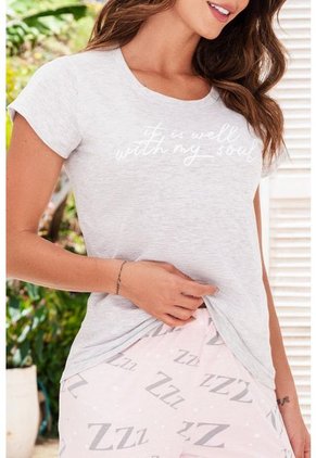 Trio Pijama. Blusa Mas Pantalón Y Short Gris 12109 - Marron