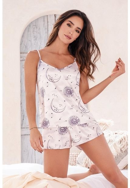 Pijama Short Tiras Satin Marfil 12018