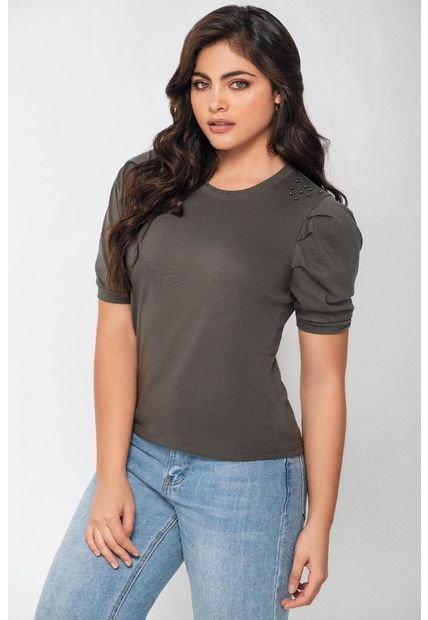 11865 Camiseta Mangas Recogidas Verde - Verde