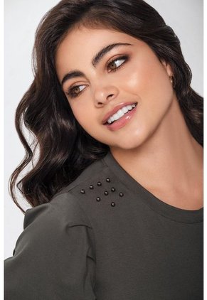 11865 Camiseta Mangas Recogidas Verde - Verde