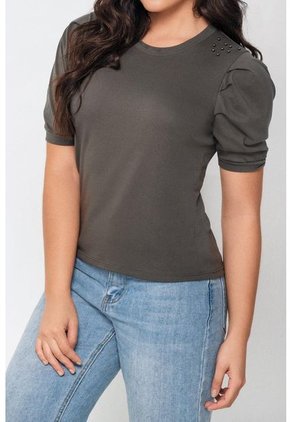 11865 Camiseta Mangas Recogidas Verde - Verde