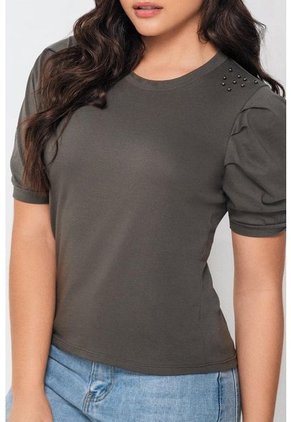 11865 Camiseta Mangas Recogidas Verde - Verde