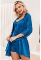 Pijama Kimono Satín Azul 12149 - Azul de Provócame