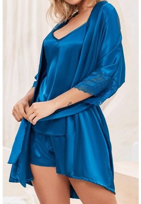 Pijama Kimono Satín Azul 12149 - Azul