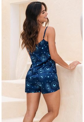 11935 Conjunto Short Tiras Satin Azul