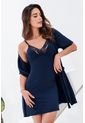 Set De Vestido Con Kimono En Microfibra Azul 12106 - Azul de Provócame