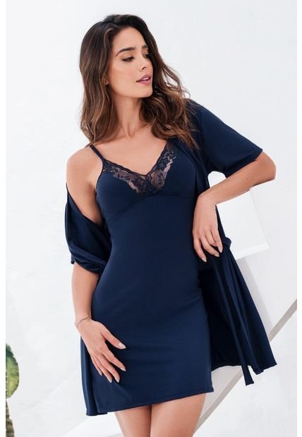 Set De Vestido Con Kimono En Microfibra Azul 12106 - Azul