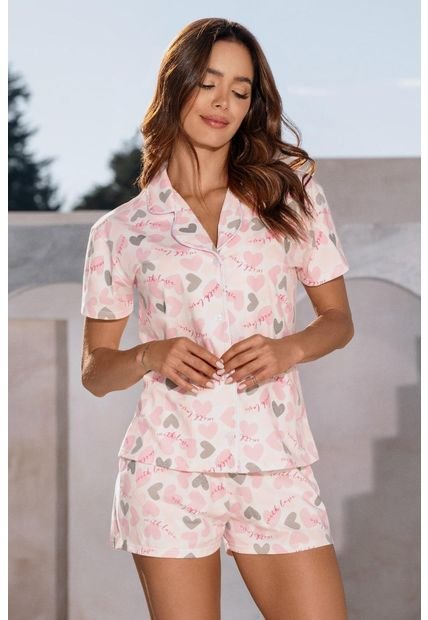 Pijama Conjunto Short M-Corta Botones Dama 12193 - Rosa Claro