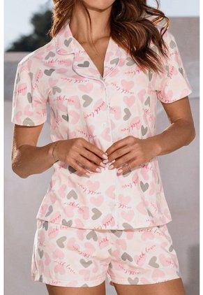 Pijama Conjunto Short M-Corta Botones Dama 12193 - Rosa Claro