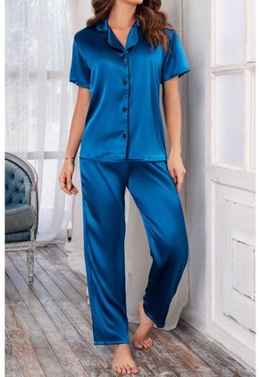 Pijama Conjunto Pantalón Satín Azul 12095 - Azul
