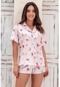 Pijama Short Manga Corta Satín Estampado 12063 Rosa Claro de Provócame