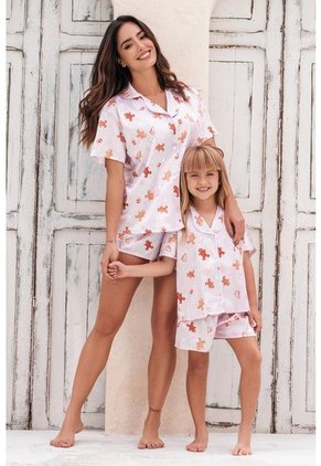 Pijama Short Manga Corta Satín Estampado 12063 Rosa Claro