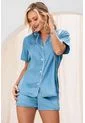Pijama Short Camisa Satín Azul 12091 - Azul de Provócame