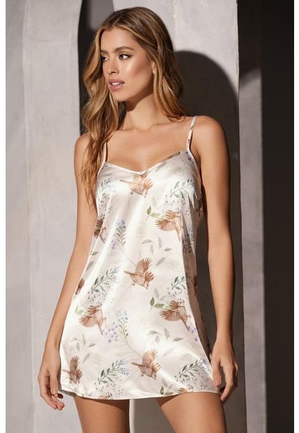 Pijama Vestido En Satín Marfil 12228 Beige