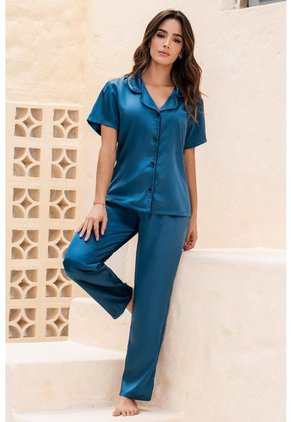 11946 Conjunto Pantalon Satín Verde Jade - Verde