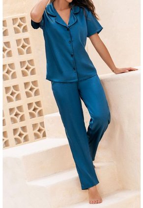 11946 Conjunto Pantalon Satín Verde Jade - Verde