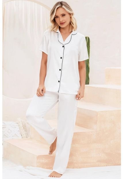 Pijama Conjunto Pantalon Satín Marfil 12033 - Beige