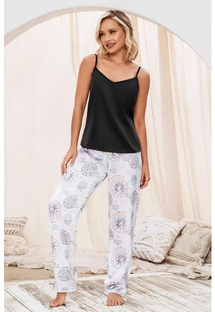 Pijama Conjunto Pantalón Satín Negro 12087 - Negro