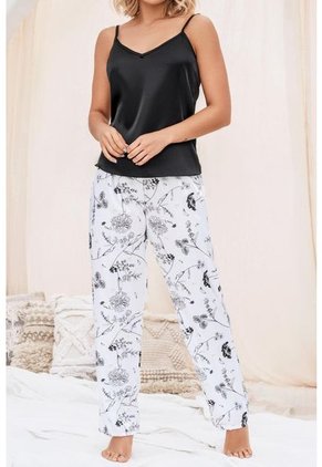 Pijama Conjunto Pantalón Satín Negro 12093 - Negro