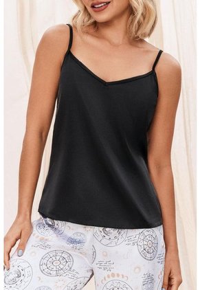 Pijama Conjunto Pantalón Satín Negro 12087 - Negro