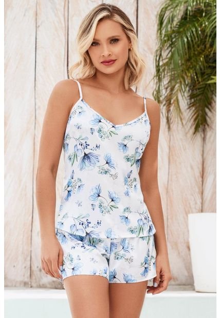 Pijama Conjunto Short Tiras Satín Azul 12079 - Azul