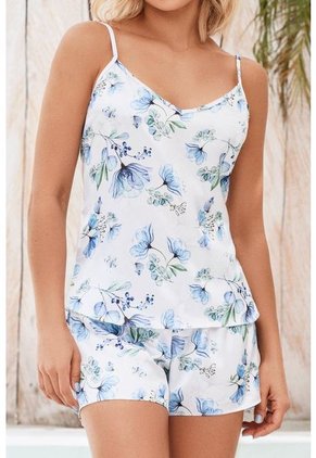Pijama Conjunto Short Tiras Satín Azul 12079 - Azul