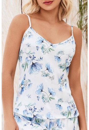 Pijama Conjunto Short Tiras Satín Azul 12079 - Azul