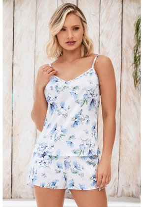Pijama Conjunto Short Tiras Satín Azul 12079 - Azul