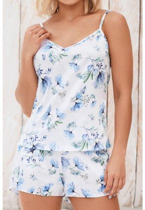 Pijama Conjunto Short Tiras Satín Azul 12079 - Azul