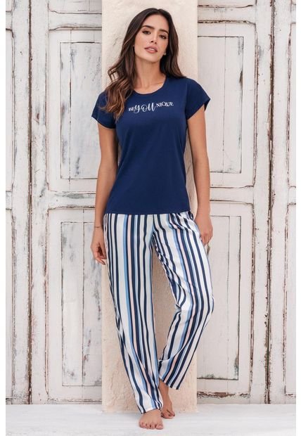 Pijama Conjunto Pantalon Satín Azul 12031 - Azul