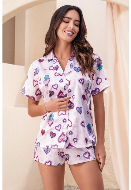 Pijama Short Manga Corta Satín Estampado 12034