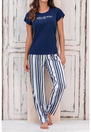 Pijama Conjunto Pantalon Satín Azul 12031 - Azul