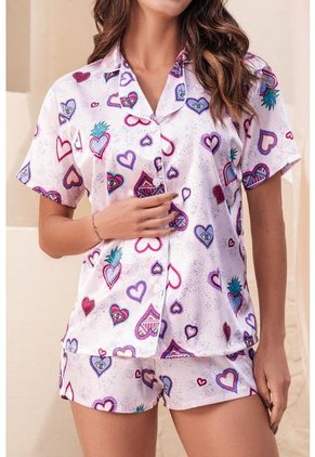 Pijama Short Manga Corta Satín Estampado 12034