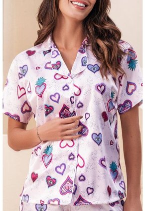 Pijama Short Manga Corta Satín Estampado 12034