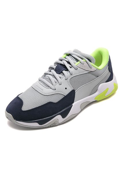 tenis puma grises con azul