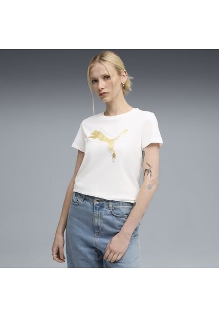 Tshirt Puma Original Essentials Metallic Blanco Para Mujer