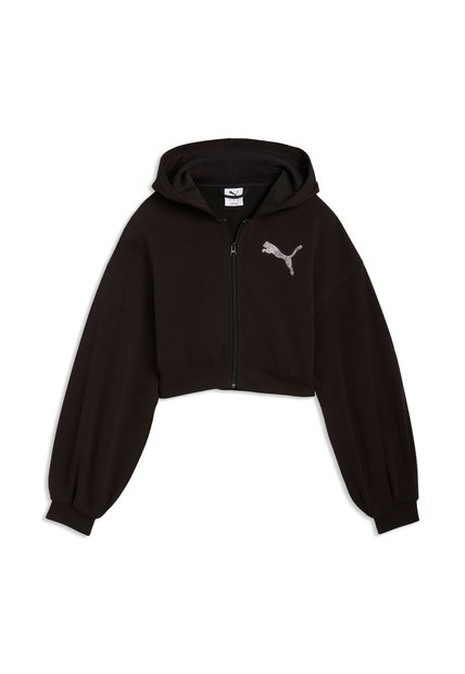 Hoodie Puma Original Ess Graphic Bedazzled Fz Tr Negro Mujer