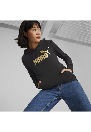 Buso Con Capucha Puma Original Ess Metallic Logo Negro Mujer