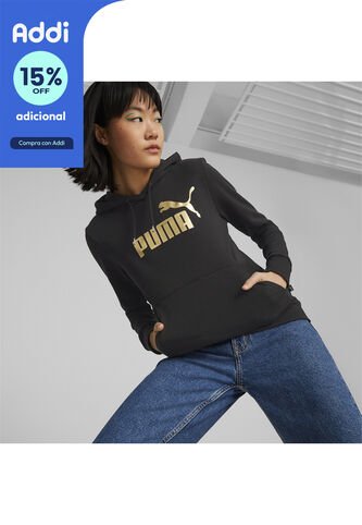 Buso Con Capucha Puma Original Ess Metallic Logo Negro Mujer Puma