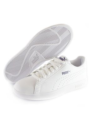 Tenis  Blancos PUMA Smash V2 De Cuero Con Perforaciones